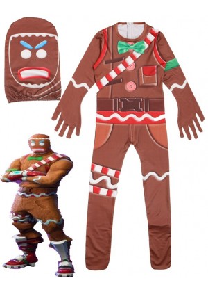 Kid Halloween Fortnite Costume MERRY MARAUDER Gingerbread Man Cosplay Jumpsuit