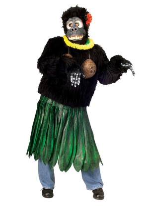 Adult Aloha Gorilla Costume Funny Animal Suit Hawaiian Luau Party Outfit & Mask