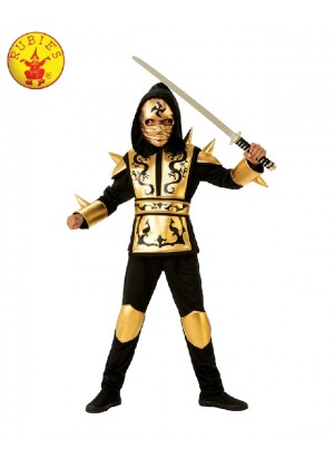 Boys Kids Gold Ninja Fighter Power Japanese Warrior Fancy Dress Costume Child Book Week 
