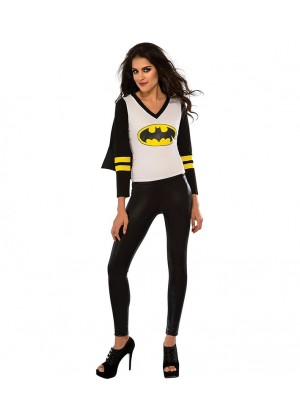 Womens Batgirl Tshirt Mask Ladies Super Hero Justice League Fancy Dress Costume Outfit