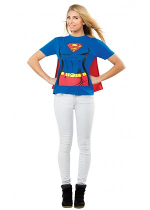Licensed Superhero Supergirl Tshirt Ladies Fancy Dress Costume