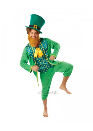 Mens Gents Green St Patricks Day Irish Costume Leprechaun Adults Outfit Fancy Dress + Hat