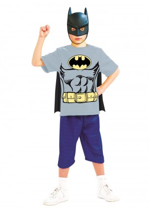 Batman T-Shirt Mask Cape Kids Superhero Fancy Dress Costume Rubies Superhero Dress Up