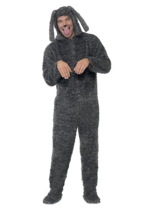 Fluffy Dog Jumpsuit Onesie Animal Funny Puppy Fancy Dress Up Mens Costume