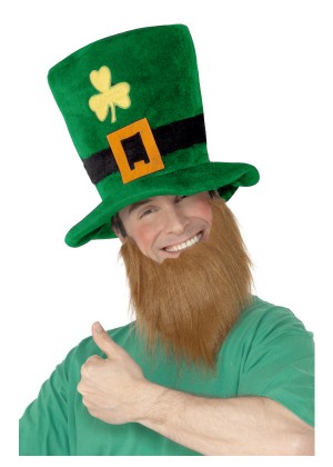 PLUSH LEPRECHAUN HAT WITH BEARD ST PATRICKS DAY NOVELTY ADULT irish green COSTUME ACCESSORY