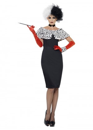 Movie Costumes  - Womens Evil Madame Cruella De Vil 101 Dalmations Fancy Dress Costume