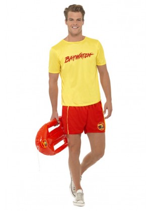 Sports Costumes - Licensed Mens Baywatch Beach Lifeguard Uniform Smiffys Fancy Dress Costume Outfits