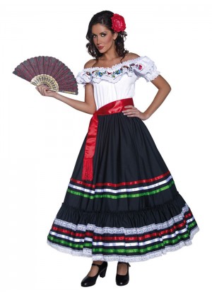 LADIES AUTHENTIC WESTERN SEXY SENORITA TRADITIONAL MEXICAN SPANISH DRESS COSTUME