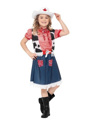Cowgirl Sweetie Kids Girls Childrens Western Wild West Cowboy Dress Costume + Hat