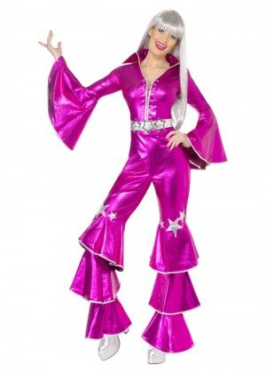 60s, 70s Costumes Australia - Licensed 1970s 70s 1980s 80s Dancing Dream Disco Queen Pink Lame Costume Adult Fancy Dress Pop Abba Tribute Retro Outfits Catsuit Lace Up Jumpsuit
