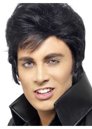 Rock Star Elvis Presley Las Vegas Wig Deluxe Black Hair Piece 50s 60s Grease Halloween Costume Accessory