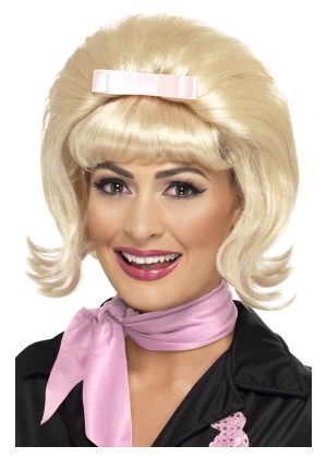 Ladies 50s Flicked Beehive Bob Hairspray Grease Blonde Flip Costume Party Wig
