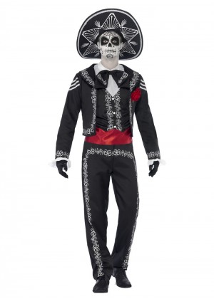 Mens Day Of The Dead Costume Halloween Skeleton Mexican Bond Fancy Dress Outfit