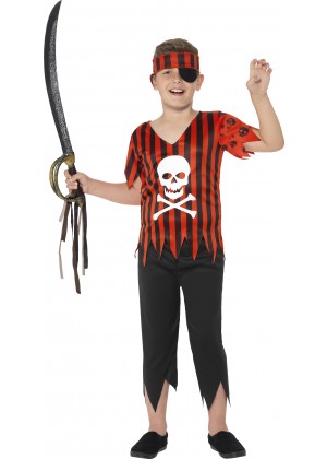 Jolly Roger Pirate Boys Costume Caribbean Buccaneer Kids Fancy Book Week Skull Halloween Party