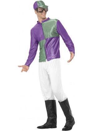 Purple Green Jockey Horse Racing Rider Mens Uniform Fancy Dress Costume Outfit Hat