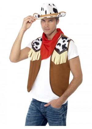 Mens Instant Wild West Costume Kit Fancy Dress Western Cowboy Hat 