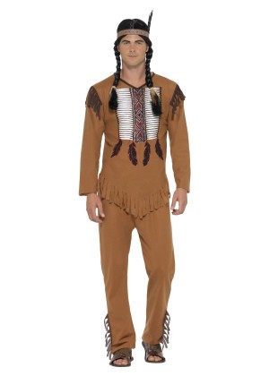 Adult Mens Native Western Warrior Costume Cowboys American Wild West Indians Fancy Dress