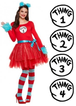 Ladies Dr Seuss Cat In The Hat Thing Costume set pp1024