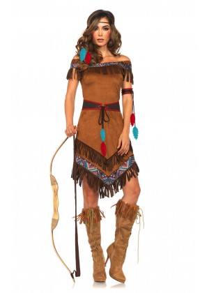 Ladies Noble Warrior Pocahontas Native American Indian Wild West Halloween Fancy Dress Costume