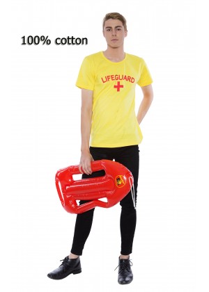 Mens Beach Lifeguard Uniform T-shirt Fancy Dress Costume Outfits