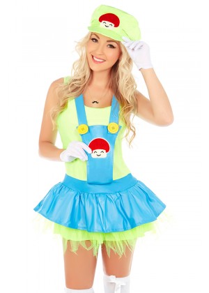 Womens  Brothers Plumber Fancy Dress Up Party Costume + gloves