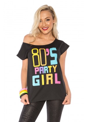80s Party Girl T-shirt Costume 1980s Fancy Dress Top