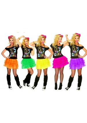 Ladies 80s Party Girl T-shirt Skirt Costume full set