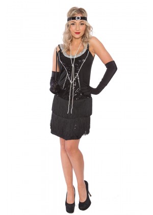 Deluxe Ladies 1920s 20s Flapper Sequin Costume Ganster Charleston Fancy Dress Up Womens Black Roaring Outfit Gatsby Costumes AU stock