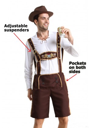 Mens Lederhosen Bavarian Oktoberfest Costume with Hat and Socks details lh202N 