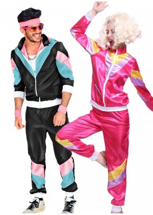 Couple 80s Shell Suit Black Pink Tracksuit Costume