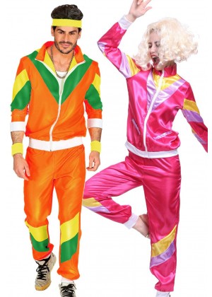 Couple 80s Shell Suit Orange Pink Tracksuit Costume