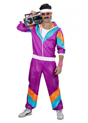 Purple Mens 80s Tracksuit Suit Costume