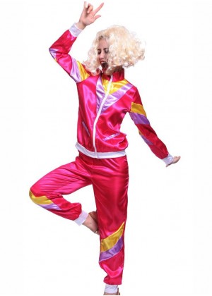 Pink 80s Retro Tracksuit Height Of Fashion Costume