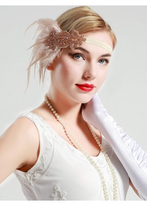 1920s Headband apricot Feather Vintage Bridal Great Gatsby Flapper Headpiece gangster ladies