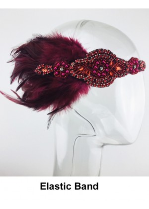 Ladies 1920s Red Feather Headband lx0259