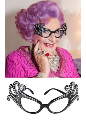 Black Dame Edna Everage Rhinestone Glasses Accessory
