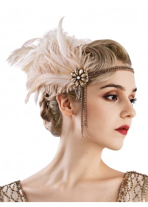 Ladies Cream 20s Flapper Headband