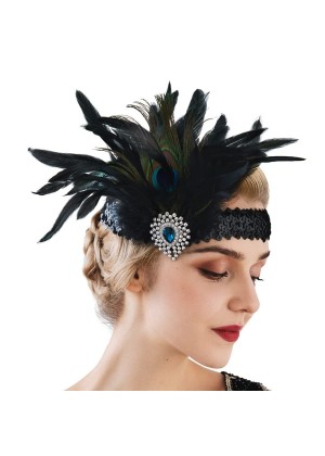 Black 20s Art Deco Flapper Headpiece  lx0290