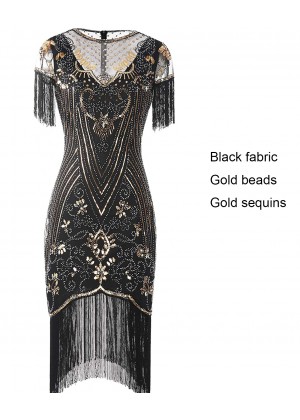 Black 1920s Flapper Fancy Dress Costume lx1049-3