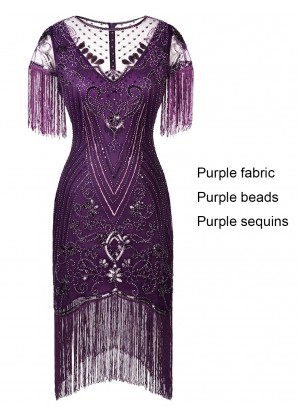 Purple 1920s Flapper Fancy Dress Costume lx1049-6