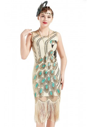 Beige 1920s flapper dress