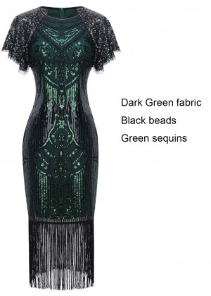 Dark Green 1920s Flapper Fancy Dress Costume lx1055-3