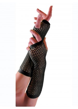 Black Fishnet Gloves Fingerless Elbow Length 70s 80s Women's Neon Party Dance 