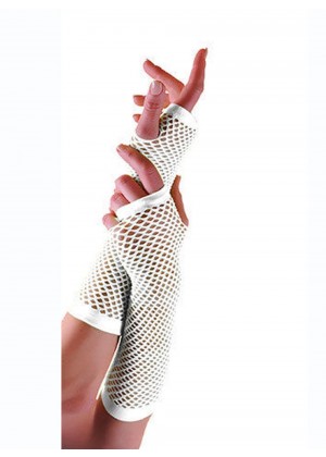 White Fishnet Gloves Fingerless Elbow Length 70s 80s Women's Neon Party Dance 