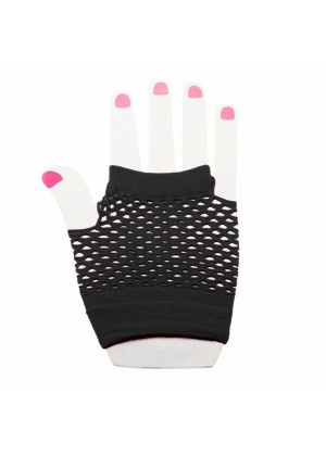 Black Fishnet Gloves Fingerless Wrist Length 70s 80s Women's Neon Party Dance 