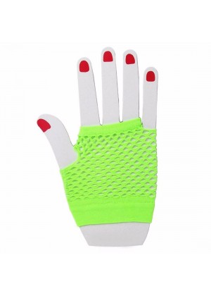 Green Fishnet Gloves Fingerless Wrist Length 70s 80s Women's Neon Party Dance 