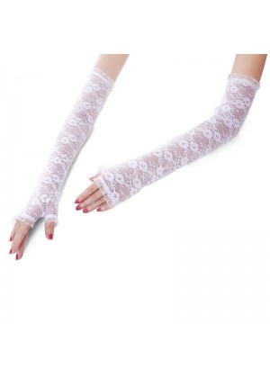 White Gloves Fingerless Over Elbow Length 70s 80s Women's Lace Party Dance Costume  