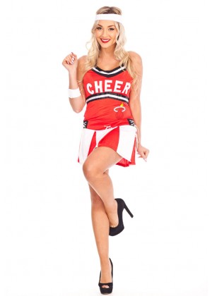 Ladies Cheerleader School Girl Uniform Fancy Dress Costume