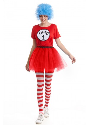 Women Red Dr Seuss Cat In The Hat Thing Costume Set