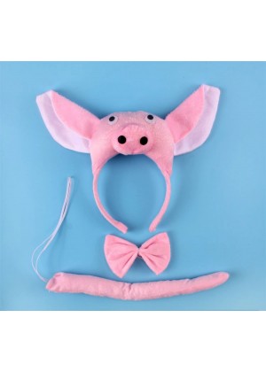 Pig Headband Bow Tail Set Kids Animal Farm Zoo Party Performance Headpiece 